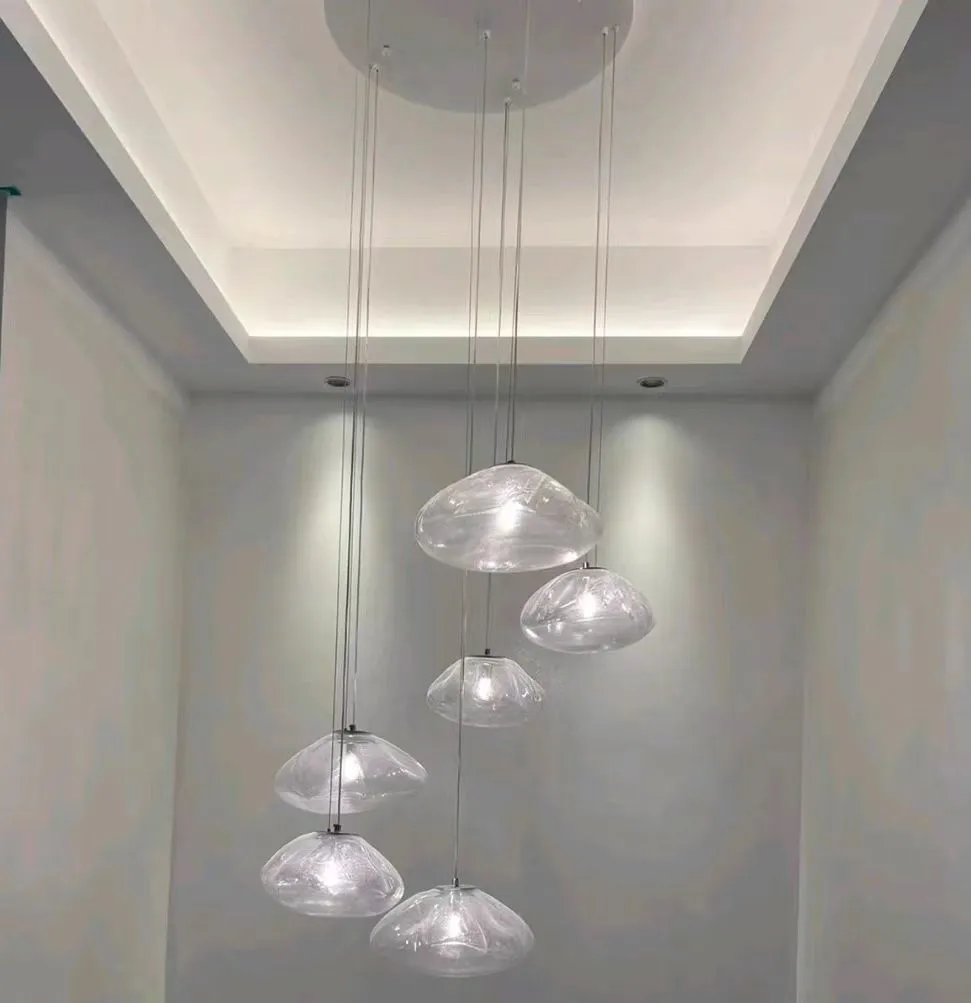 Extra Large Nordic Minimalist Glass Cloud Decorative Chandelier for Stairs/Living Room/High-ceiling Room