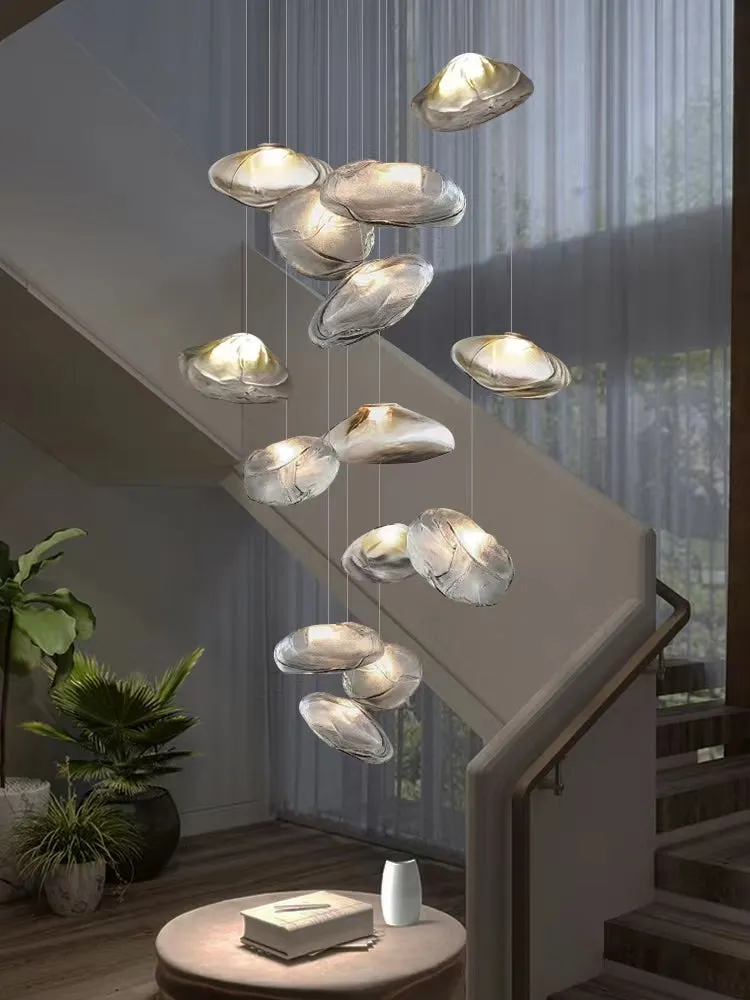 Extra Large Nordic Minimalist Glass Cloud Decorative Chandelier for Stairs/Living Room/High-ceiling Room