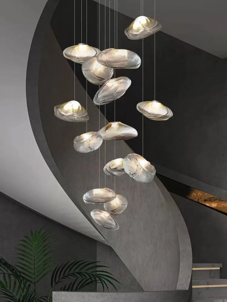 Extra Large Nordic Minimalist Glass Cloud Decorative Chandelier for Stairs/Living Room/High-ceiling Room