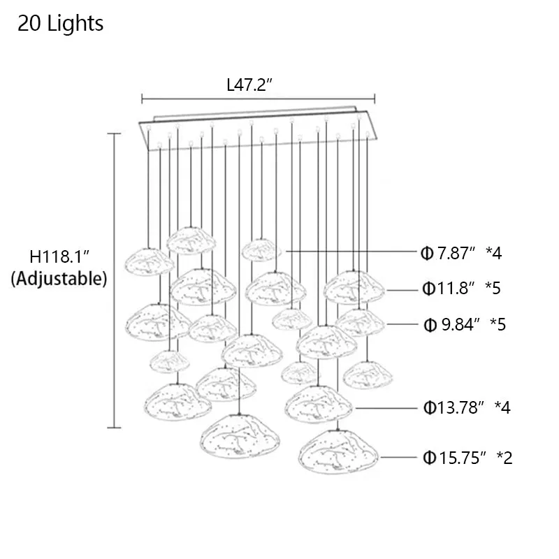 Extra Large Nordic Minimalist Glass Cloud Decorative Chandelier for Stairs/Living Room/High-ceiling Room