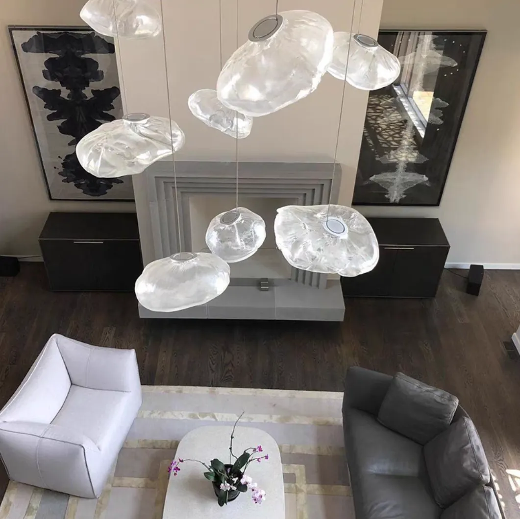 Extra Large Nordic Minimalist Glass Cloud Decorative Chandelier for Stairs/Living Room/High-ceiling Room