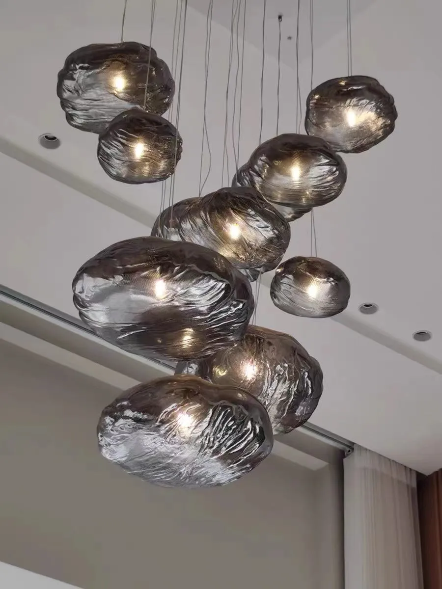 Extra Large Nordic Minimalist Glass Cloud Decorative Chandelier for Stairs/Living Room/High-ceiling Room