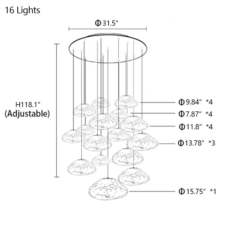 Extra Large Nordic Minimalist Glass Cloud Decorative Chandelier for Stairs/Living Room/High-ceiling Room