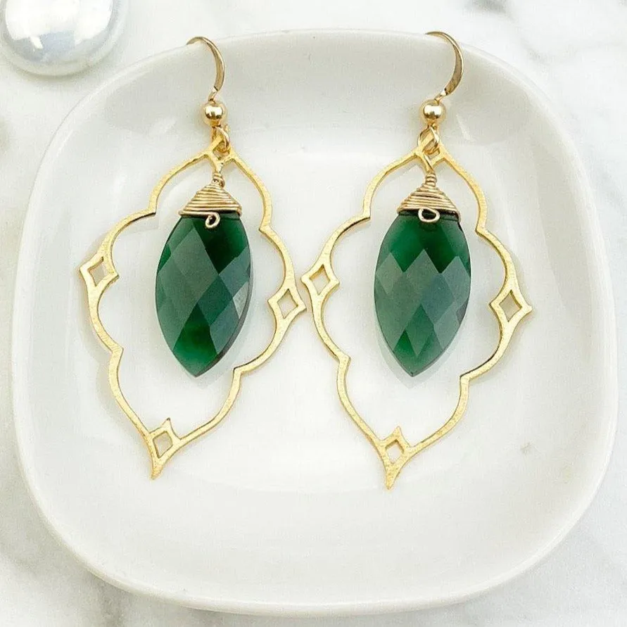 Filigree Emerald Quartz Earrings