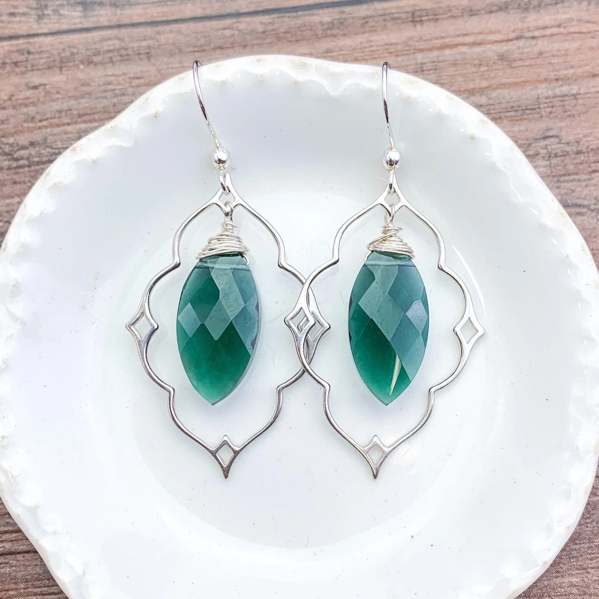 Filigree Emerald Quartz Earrings