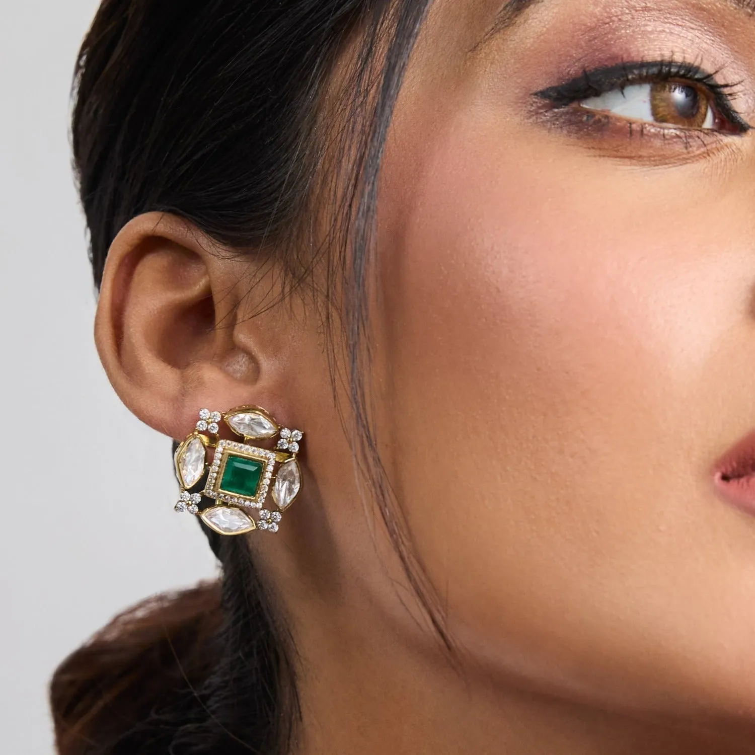 Gauhar Moissanites and Gemstone Silver Stud Earrings