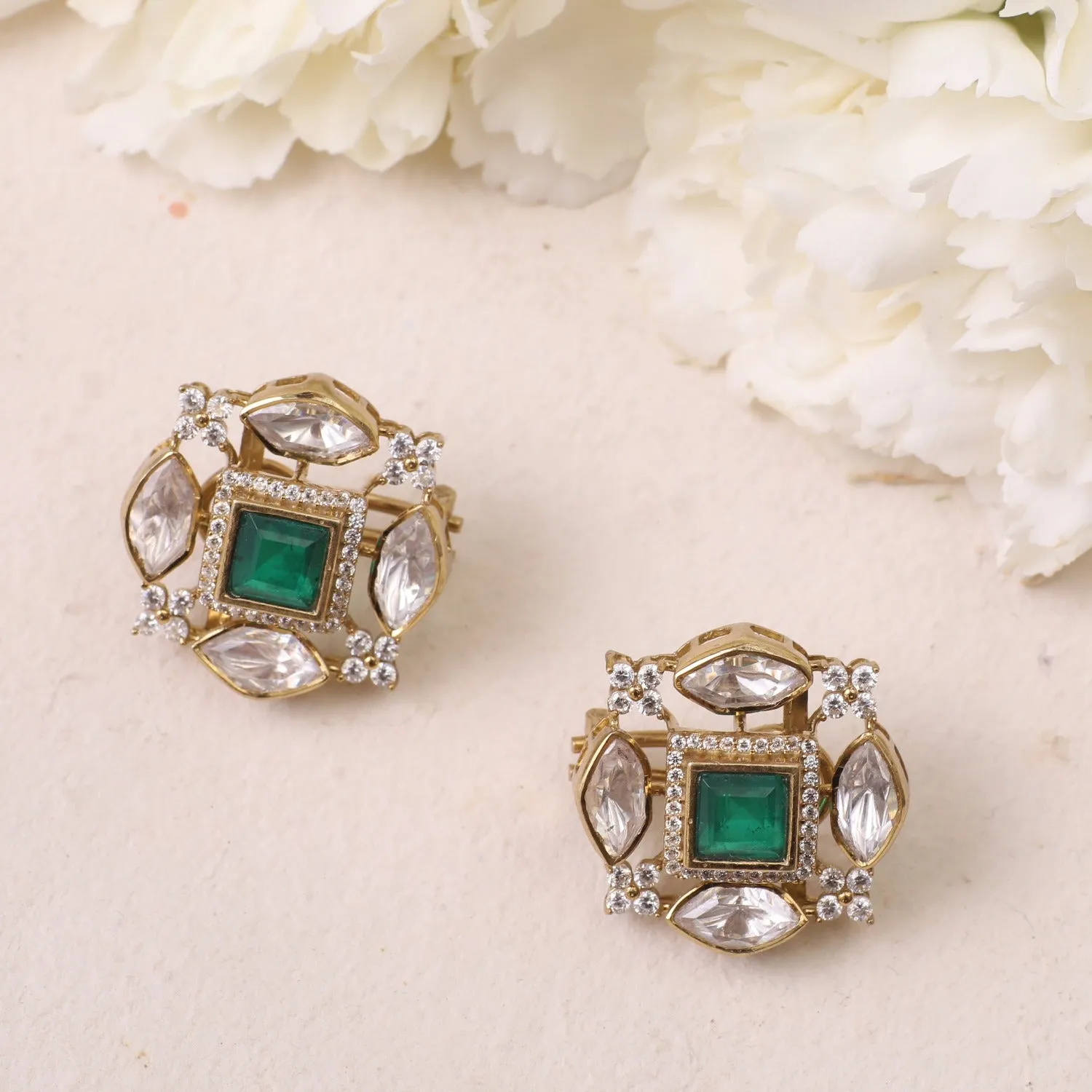 Gauhar Moissanites and Gemstone Silver Stud Earrings