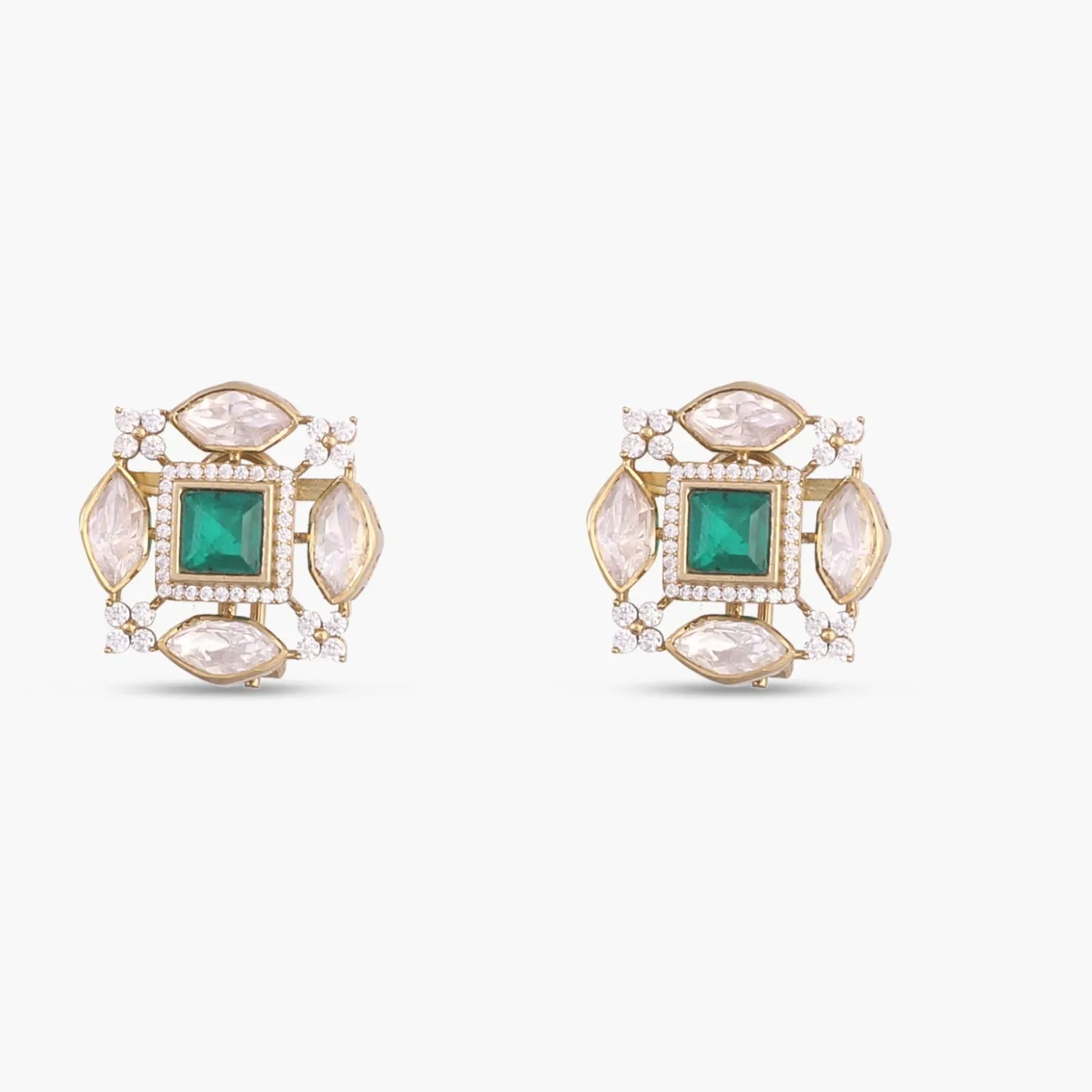 Gauhar Moissanites and Gemstone Silver Stud Earrings