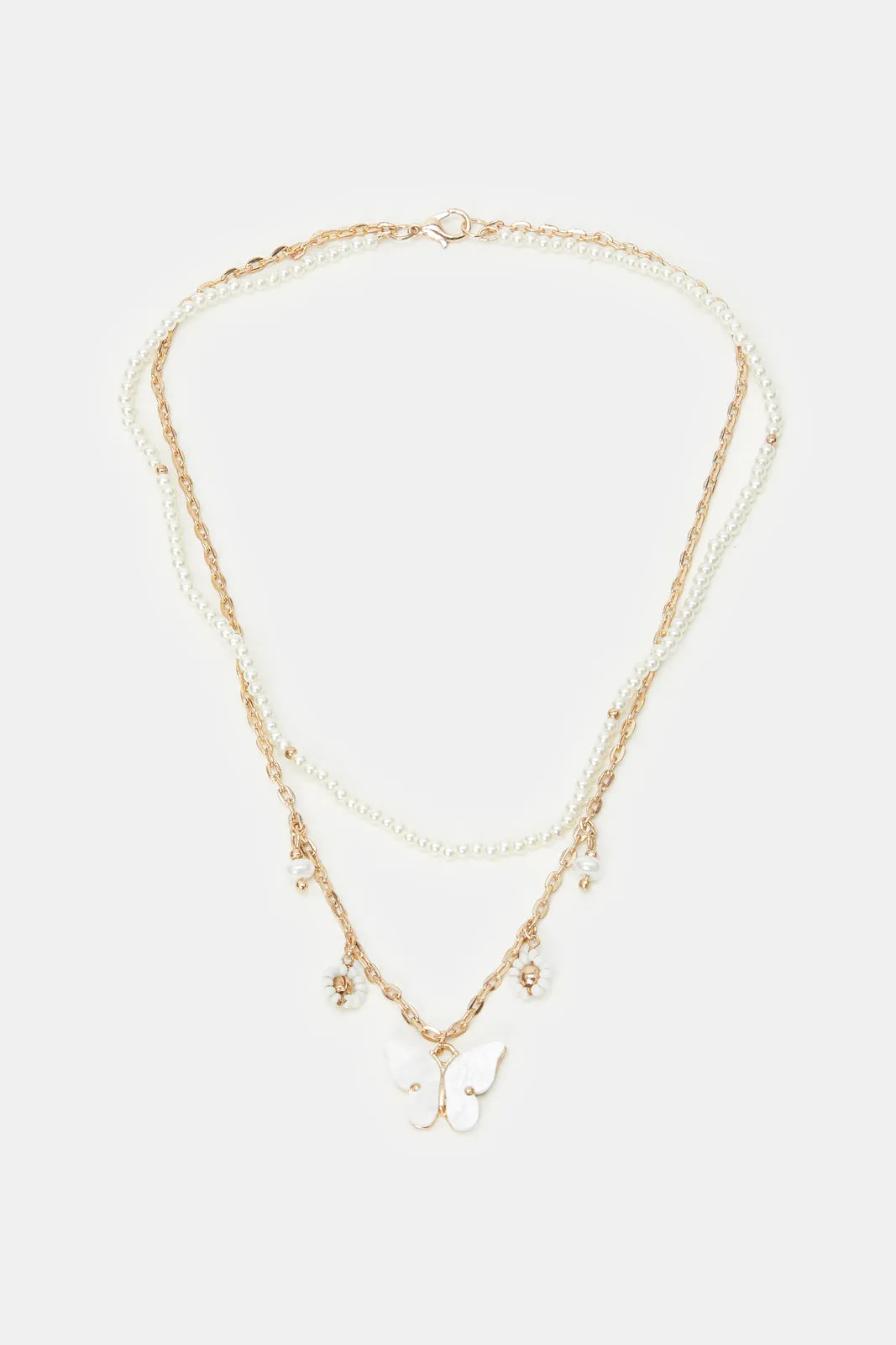 Girls Gold Embellished Necklace And Bracelet (2 Piece)