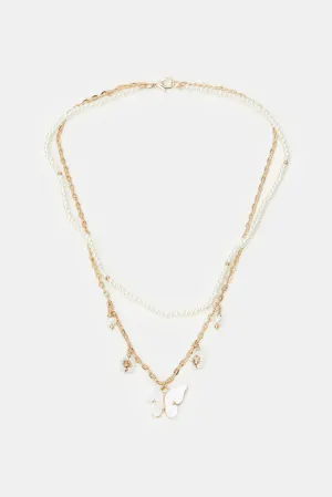 Girls Gold Embellished Necklace And Bracelet (2 Piece)