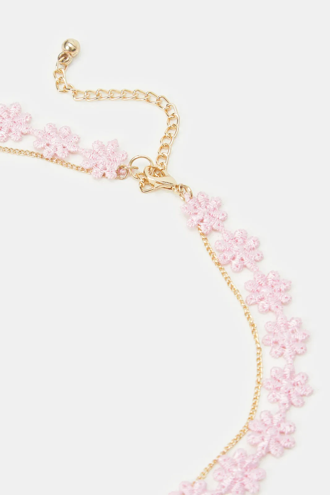 Girls Pink Floral Embellished Necklace