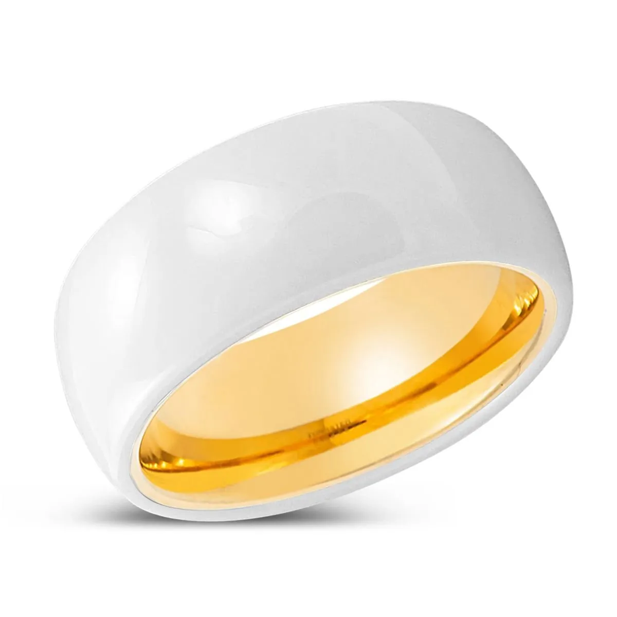 GLIMMER | Gold Ring, White Ceramic Ring, Domed