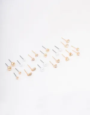 Gold Classic Pearl & Diamante Stud Earring 12-Pack