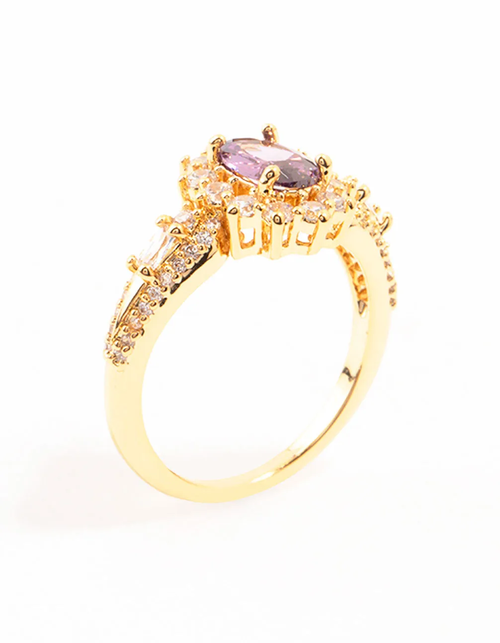 Gold Opulent Purple Cubic Zirconia Statement Ring