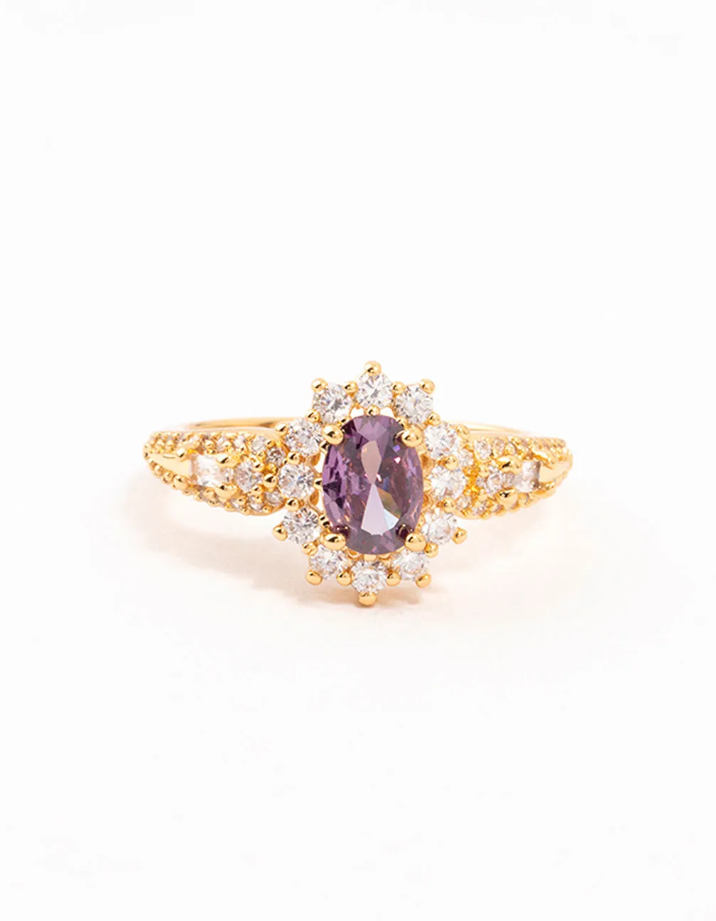 Gold Opulent Purple Cubic Zirconia Statement Ring