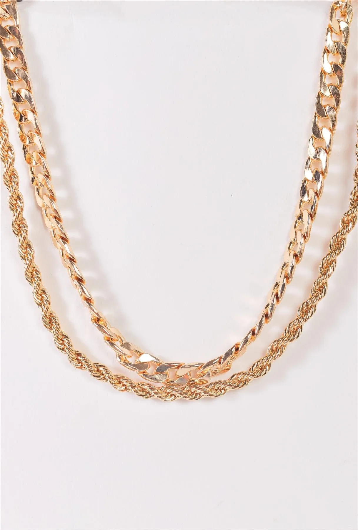 Gold Twisted & Chunky Link Chains Set Necklace /3 Pieces