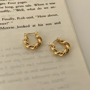 Gold Twisted Rope Hoop Earrings jlt11714