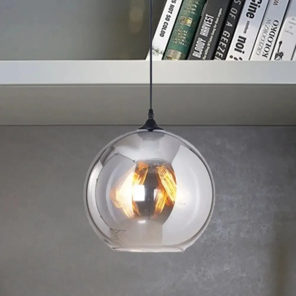 Grey Glass Industrial Pendant Light with Black Fixture for Indoor Use