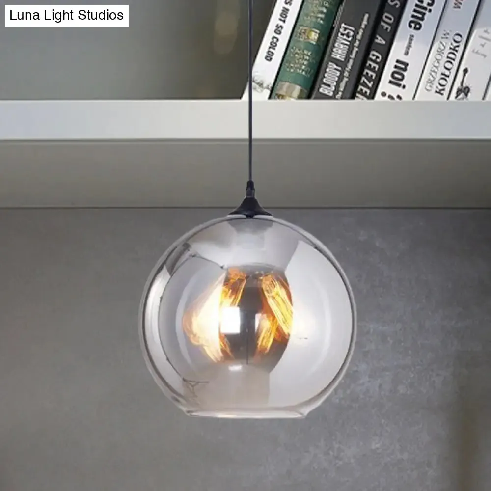 Grey Glass Industrial Pendant Light with Black Fixture for Indoor Use