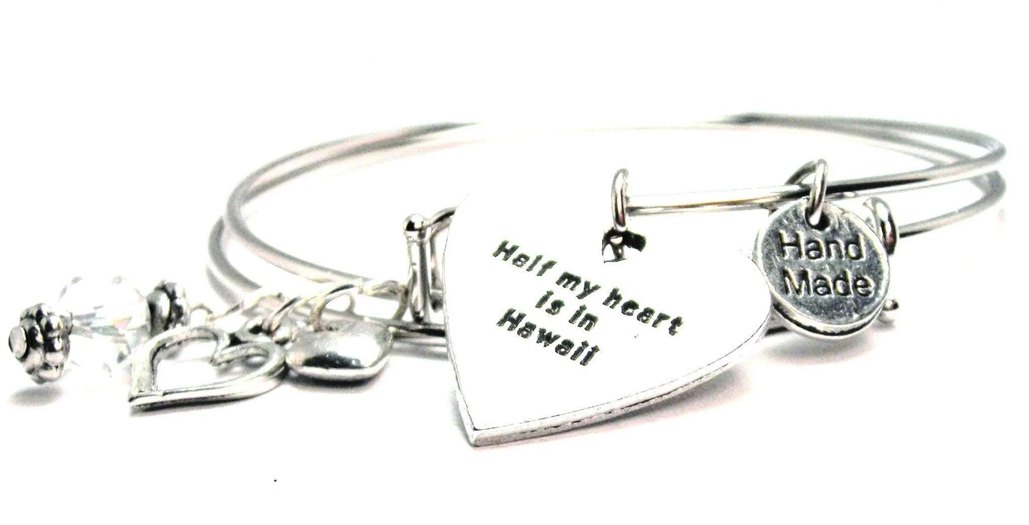 Half My Heart Is In Hawaii Expandable Bangle Bracelet Set