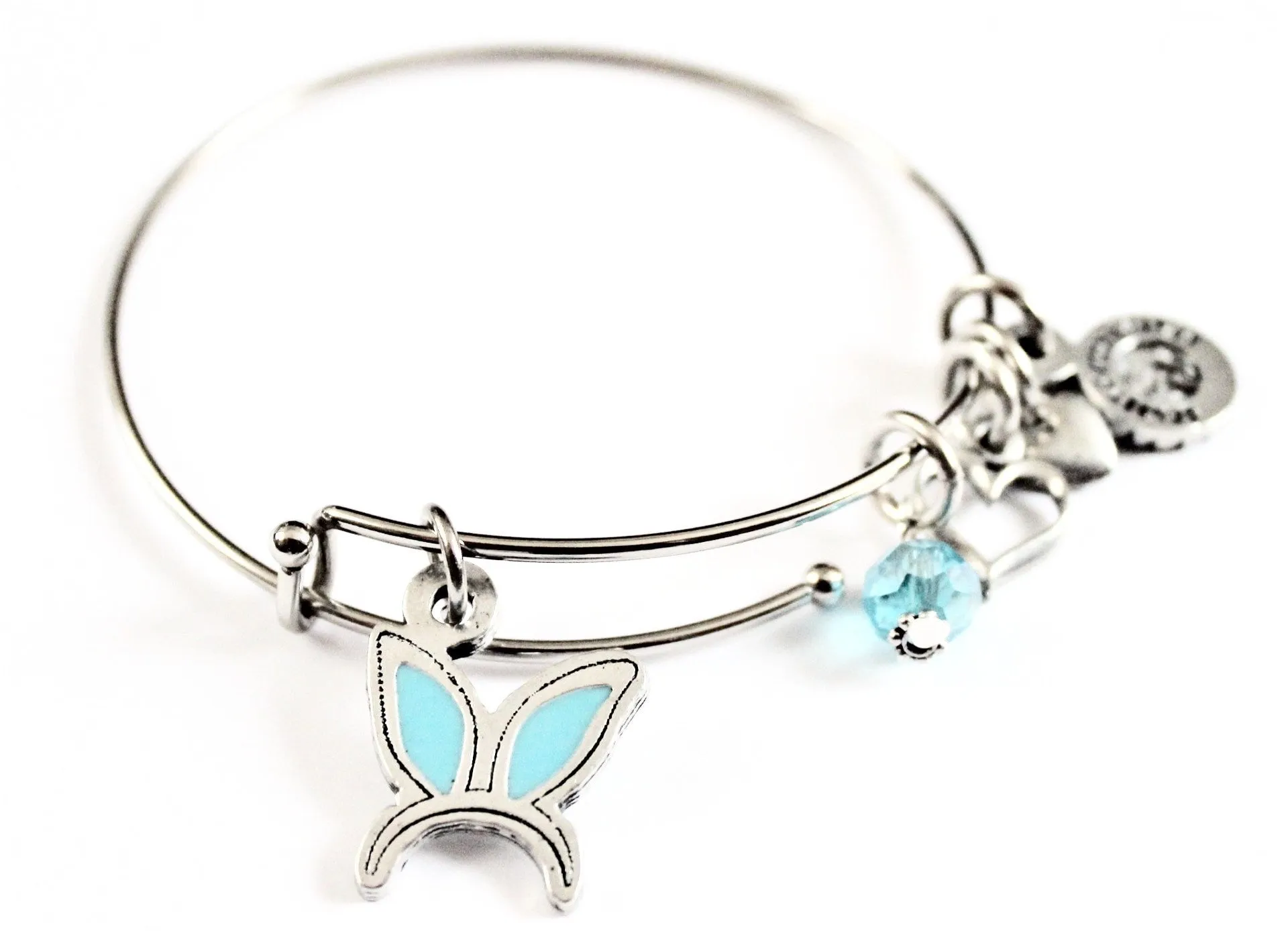 Hand Painted Bunny Rabbit Ears Charm Expandable Bangle Bracelet