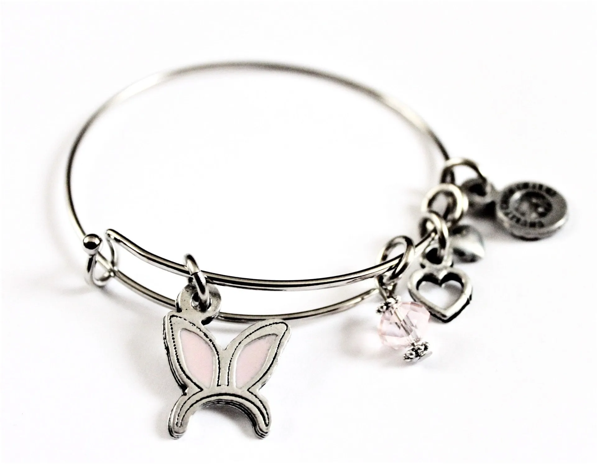 Hand Painted Bunny Rabbit Ears Charm Expandable Bangle Bracelet