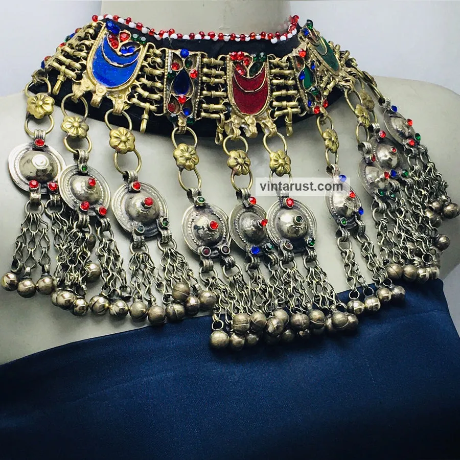 Handcrafted Collar Choker Necklace With Dangling Bells