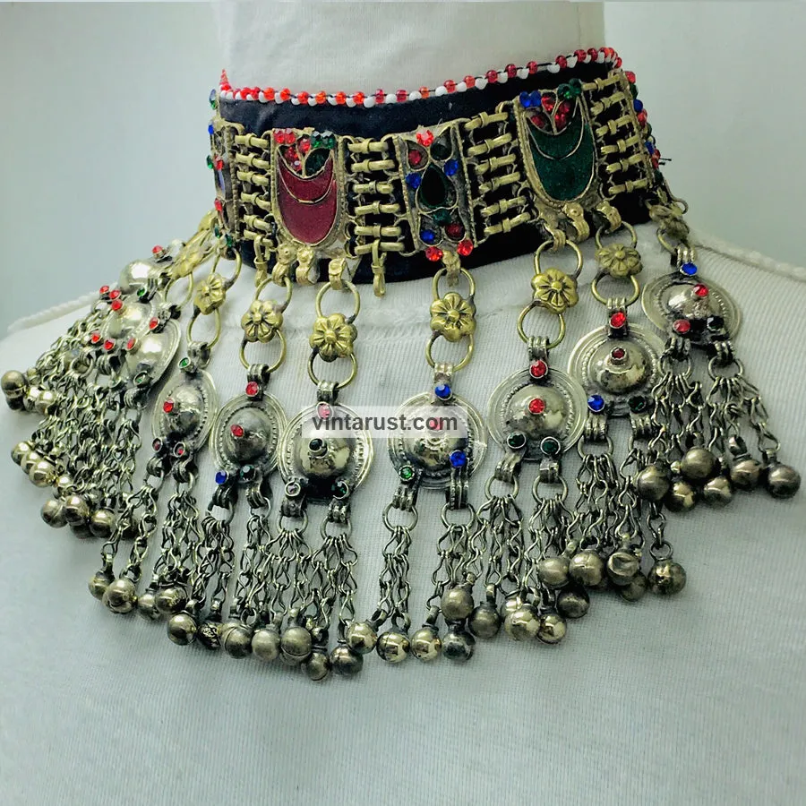 Handcrafted Collar Choker Necklace With Dangling Bells