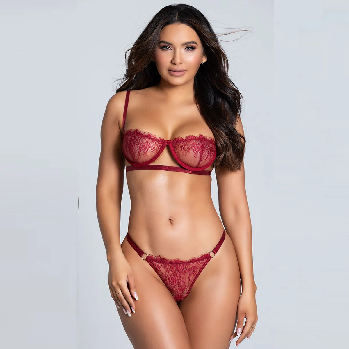 High Quality Beautiful Lingerie Lace Bra & Panty Set Egypt With Steel ring