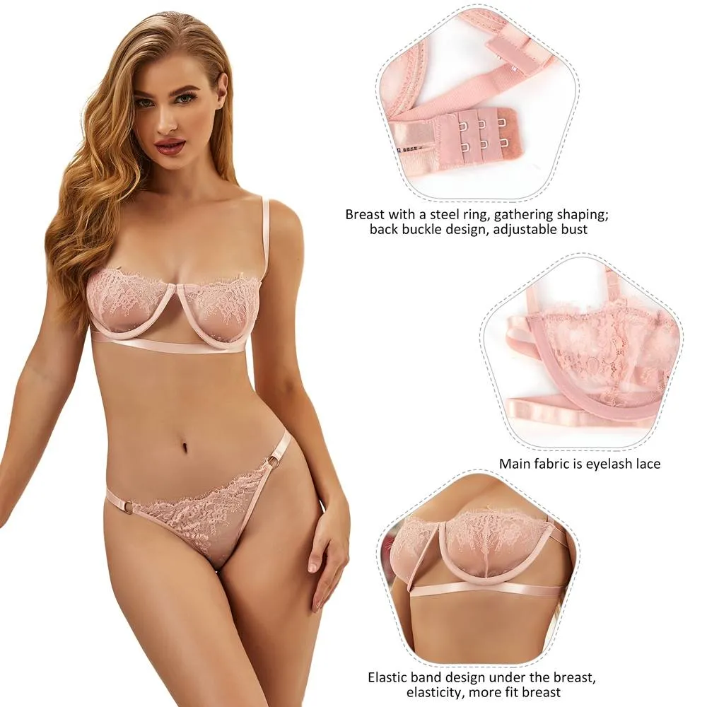 High Quality Beautiful Lingerie Lace Bra & Panty Set Egypt With Steel ring