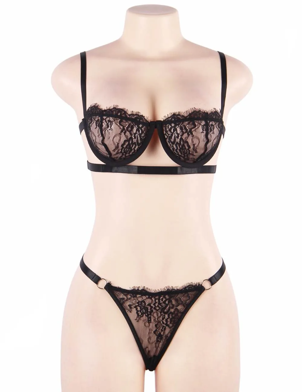 High Quality Beautiful Lingerie Lace Bra & Panty Set Egypt With Steel ring