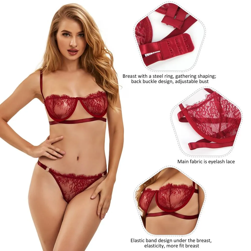 High Quality Beautiful Lingerie Lace Bra & Panty Set Egypt With Steel ring