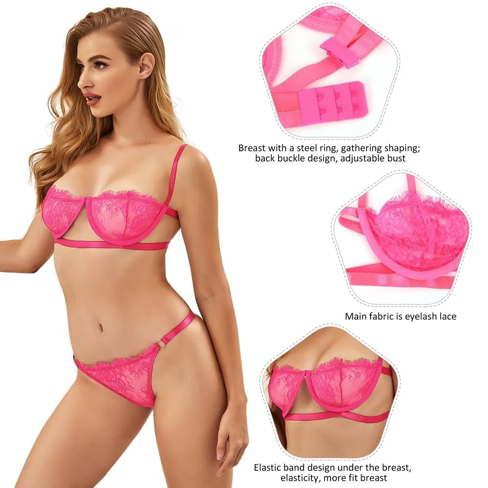 High Quality Beautiful Lingerie Lace Bra & Panty Set Egypt With Steel ring