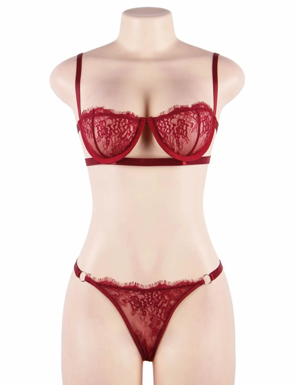 High Quality Beautiful Lingerie Lace Bra & Panty Set Egypt With Steel ring