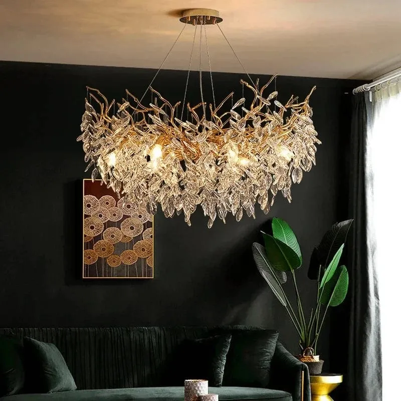 Large Modern Chandelier with Crystal Branches and Pendants