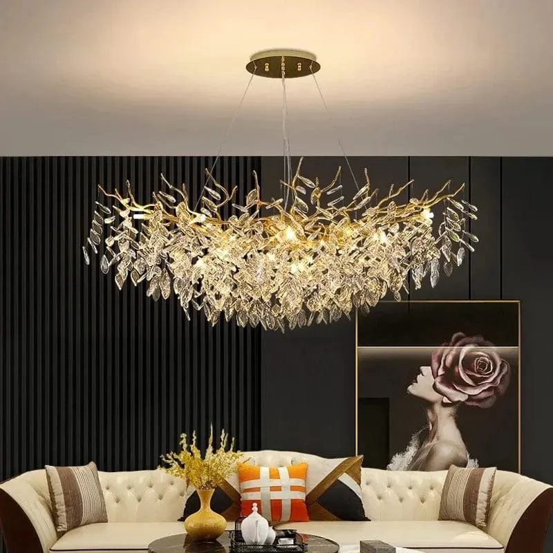 Large Modern Chandelier with Crystal Branches and Pendants