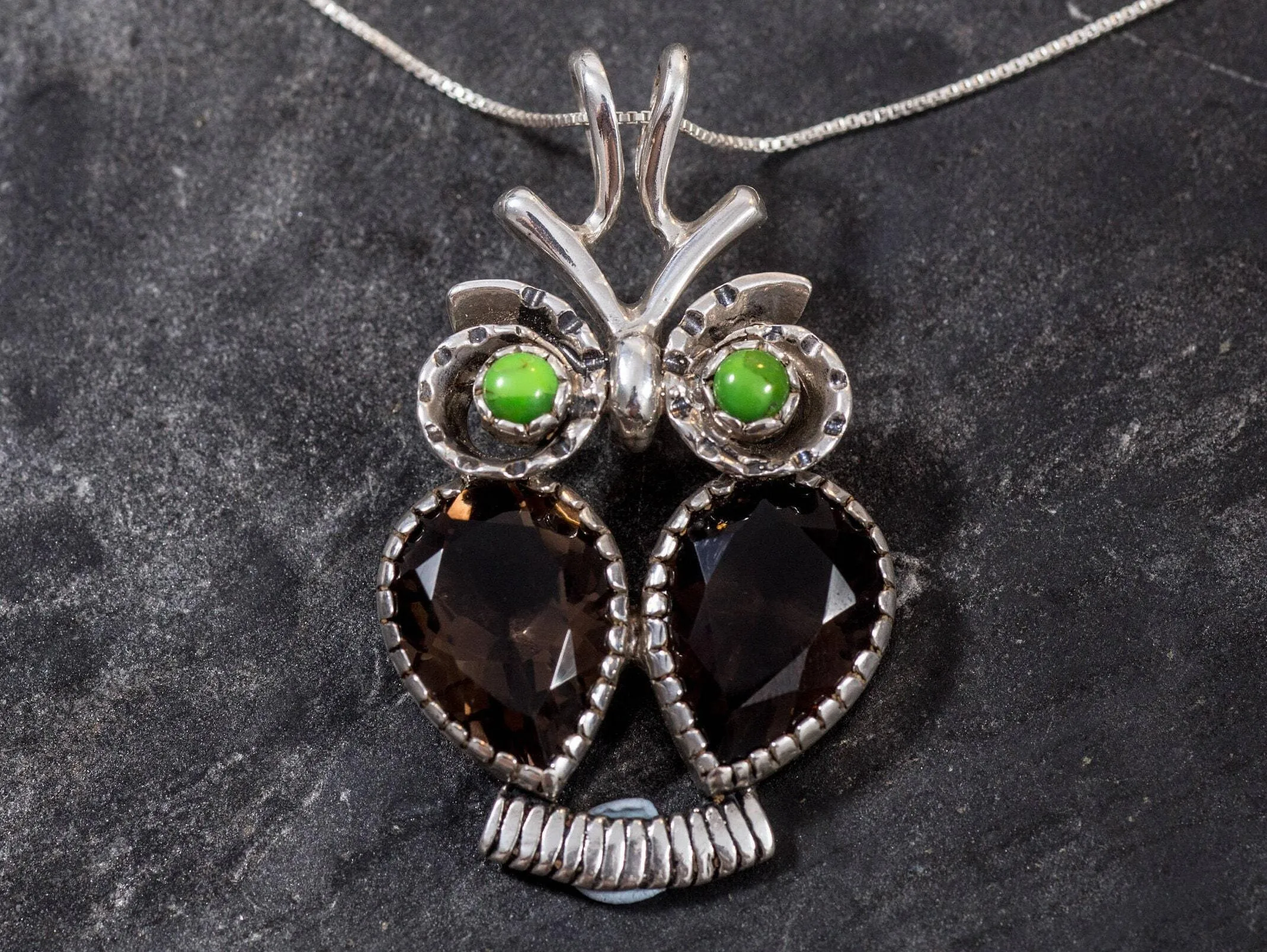 Large Owl Pendant - Real Smoky Topaz Necklace - Owl Necklace