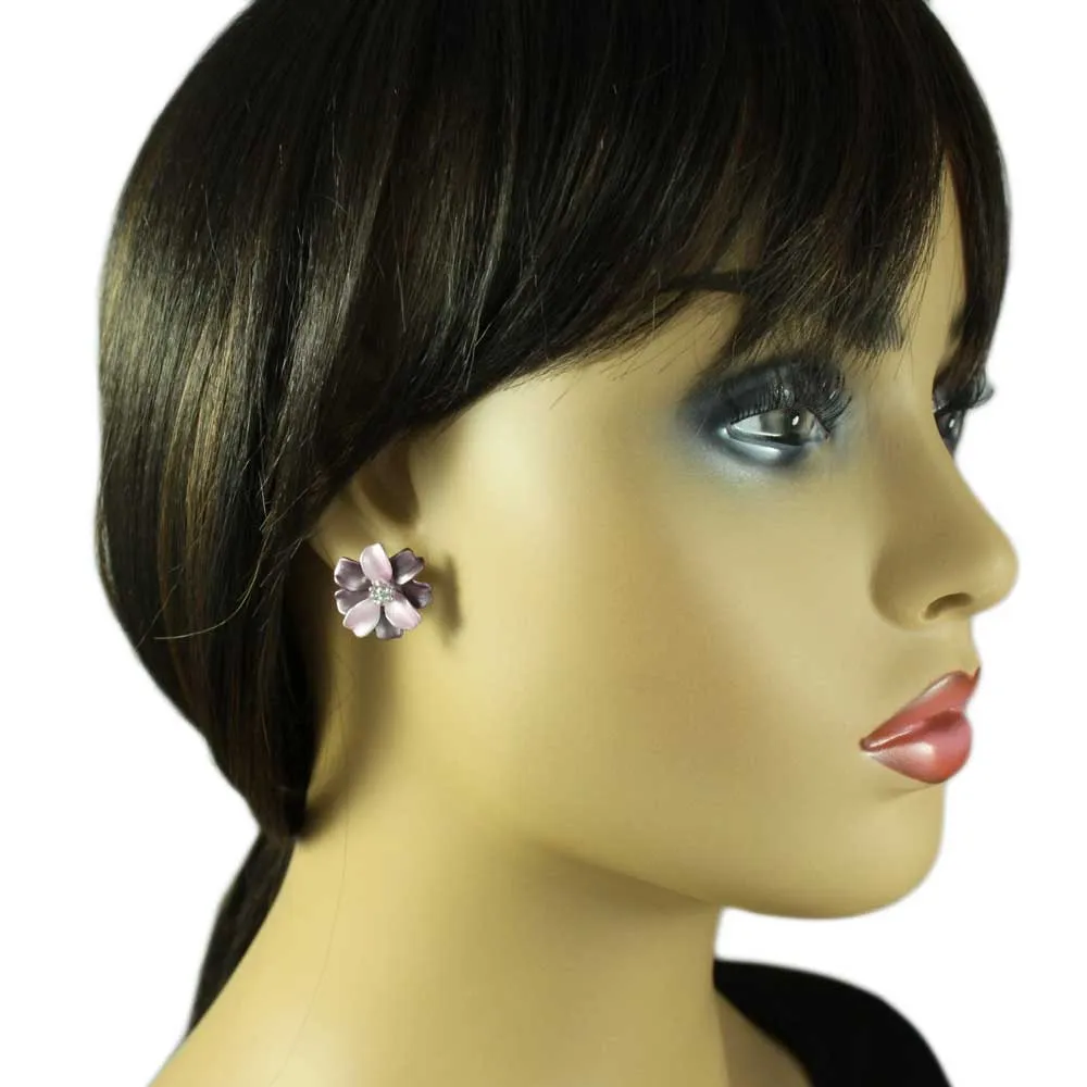 Light and Dark Purple Enamel Flower Pierced Earring - FE312