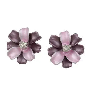 Light and Dark Purple Enamel Flower Pierced Earring - FE312