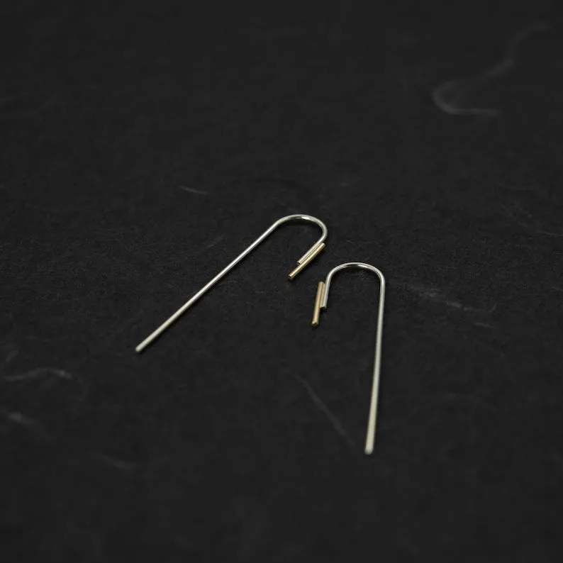 Long arch earrings N°18 in sterling silver & solid gold