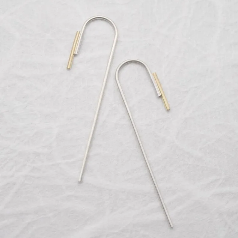 Long arch earrings N°18 in sterling silver & solid gold