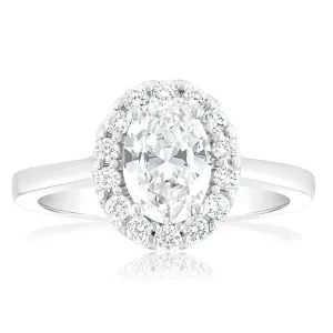 Luminesce Lab Grown 18ct White Gold 1.3 Carat Diamond Oval Halo Ring