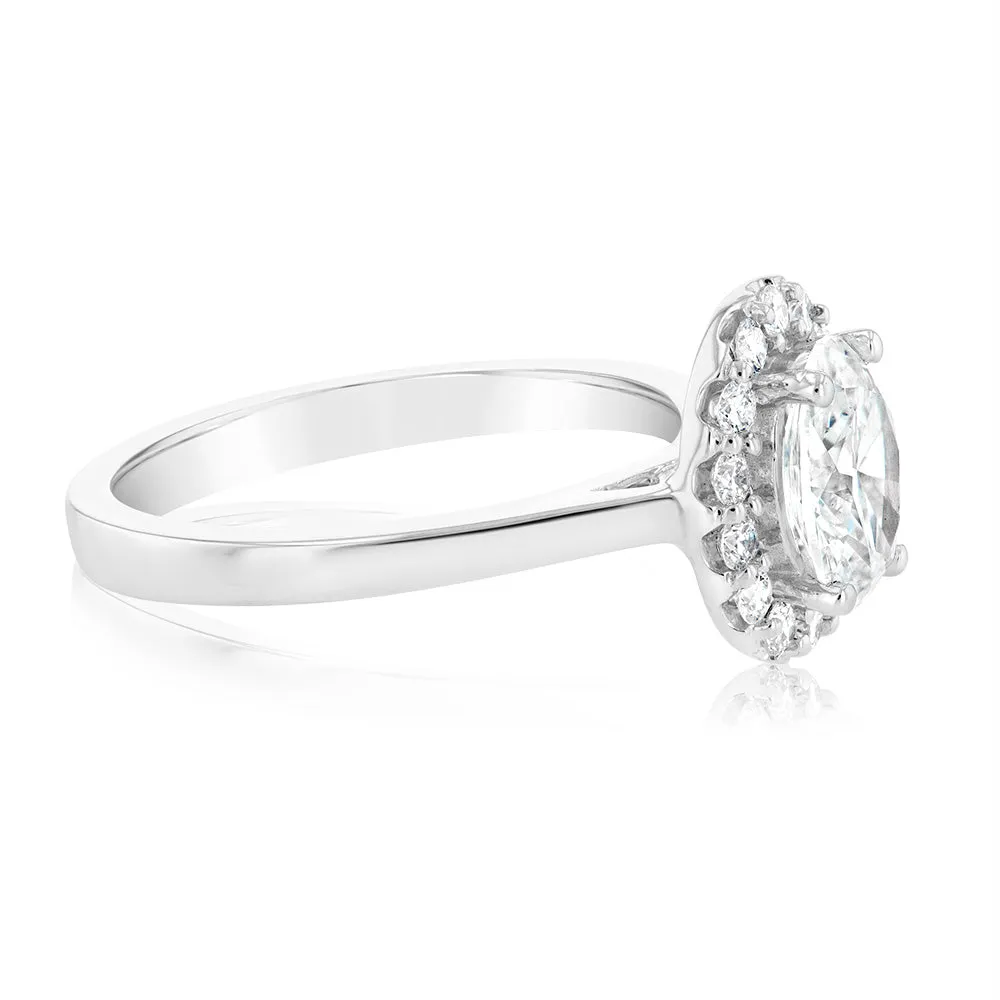 Luminesce Lab Grown 18ct White Gold 1.3 Carat Diamond Oval Halo Ring