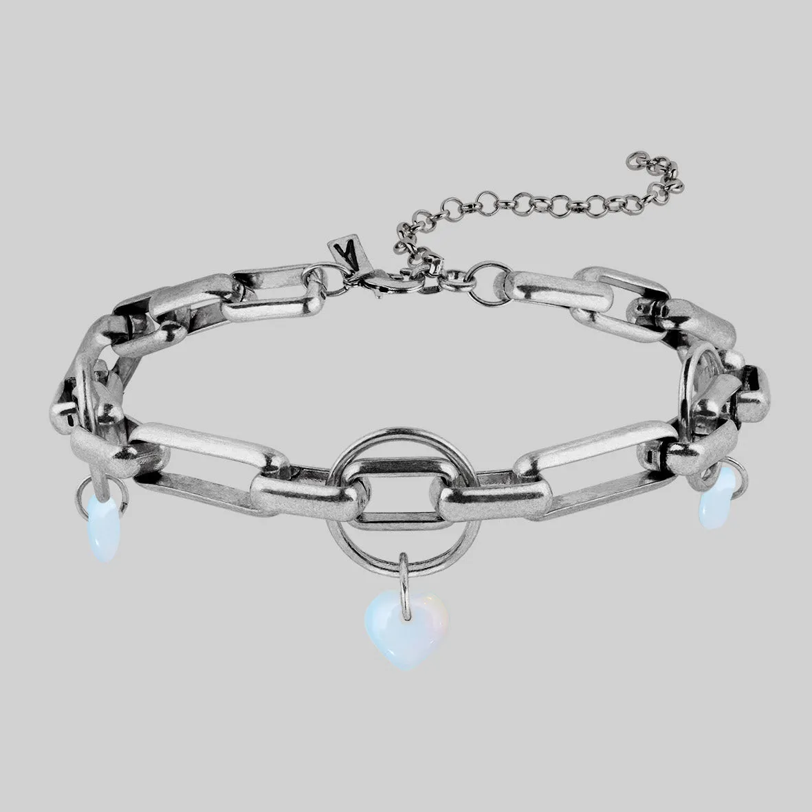 MAGNETAR. Chunky Link Chain Hearts Choker - Silver