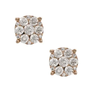 Men's Flower Cluster Diamond Stud Earrings 1.14ct 14K Rose Gold