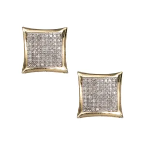 Men's Frame Concave Square Micro-Pavé Diamond Stud Earrings 0.51ct 10K Yellow Gold