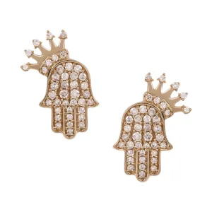 Men's Hamsa Crown Diamond Stud Earrings 0.61ct 14K Yellow Gold