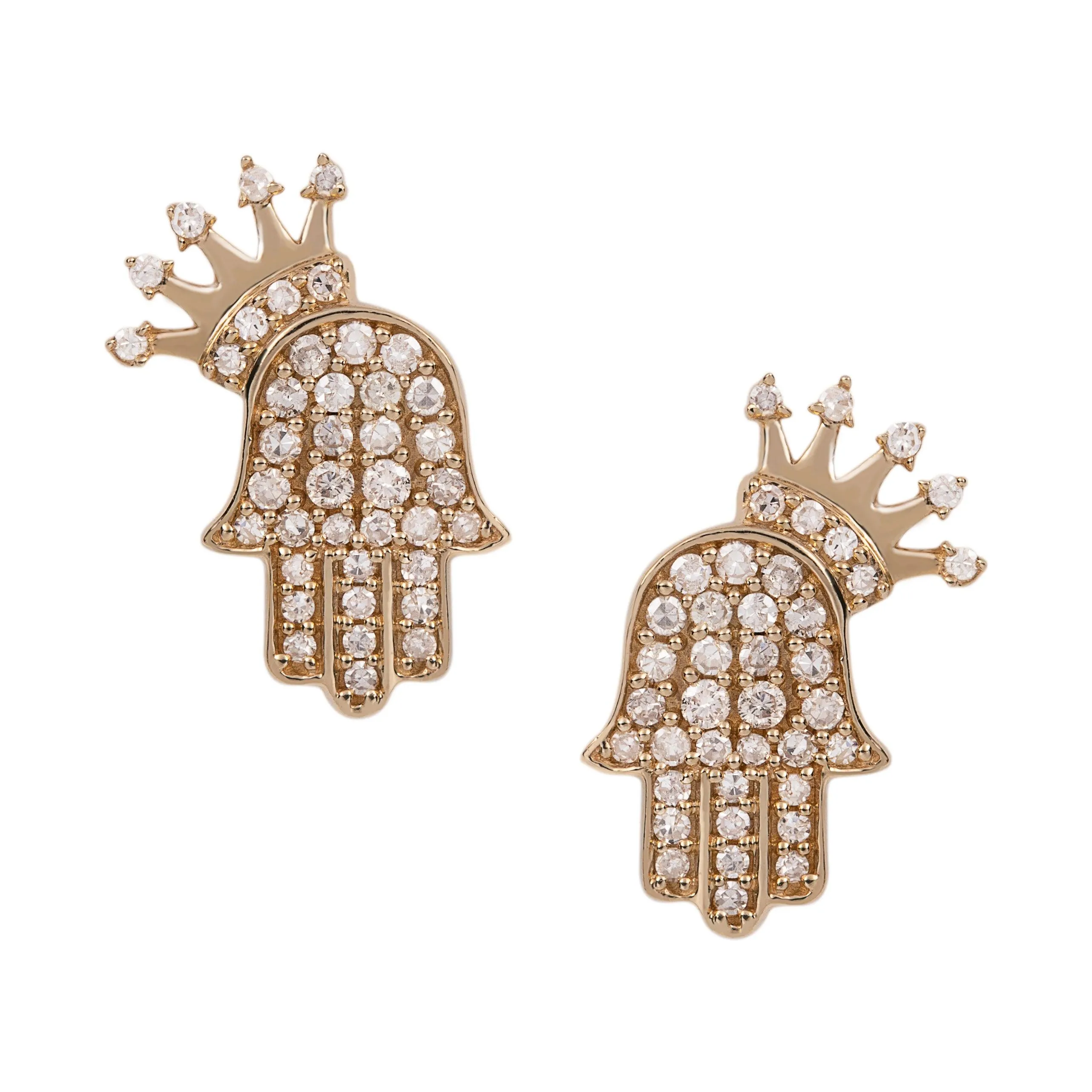 Men's Hamsa Crown Diamond Stud Earrings 0.61ct 14K Yellow Gold