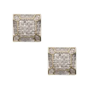 Men's Micro-Pavé Octagonal Design Square Diamond Stud Earrings 0.30ct 10K Yellow Gold