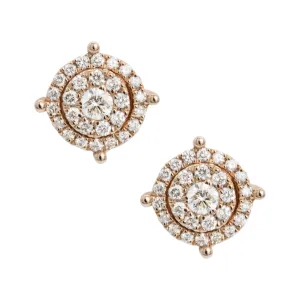 Men's Round Double Halo Cluster Diamond Stud Earrings 0.60ct 14K Rose Gold